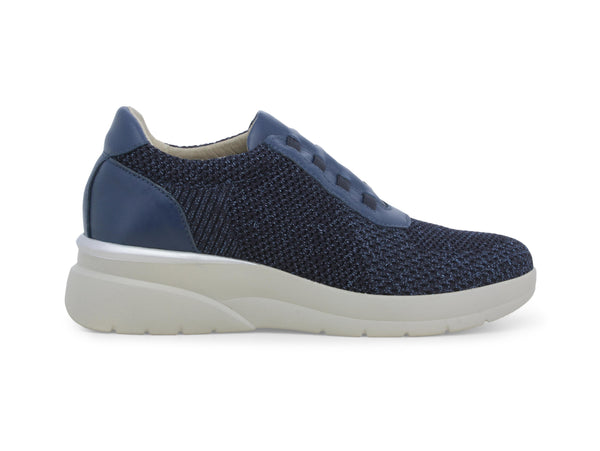 Melluso Slip-on Donna Zeppa Lacci Elastici Tessuto Brillante Blu K55431Z-252377